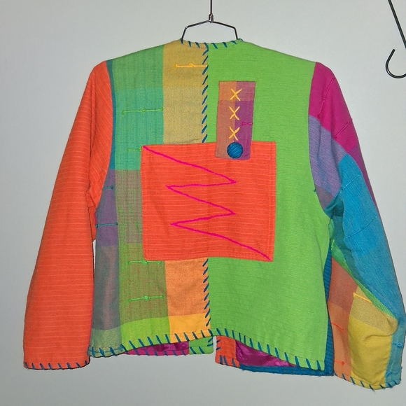 Vintage Elevated Basic Colorblock Patchwork Jacket in Teal, Pink, Orange, Green - Picture 4 of 6